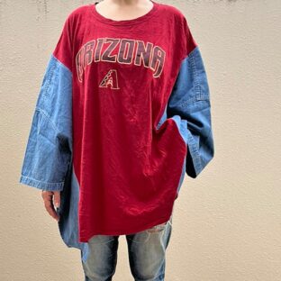 プリントTシャツ ドッキング デニムシャツ ワイドプルオーバー R-1905 L ⑧（男女兼用